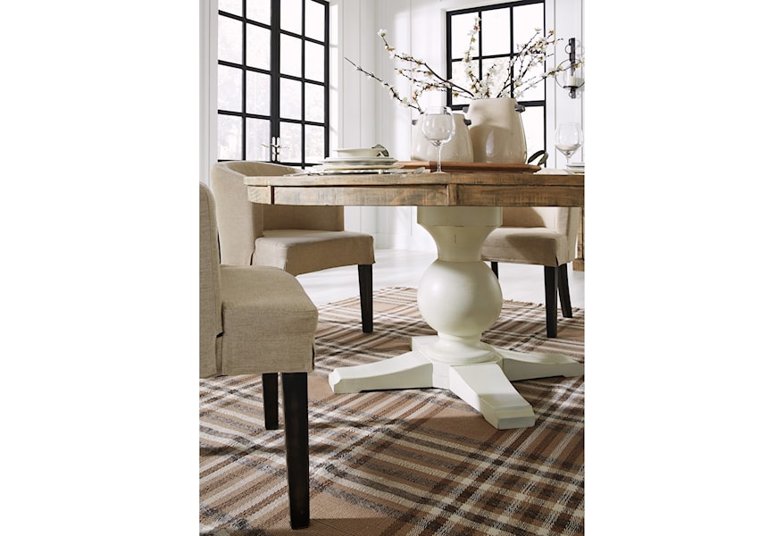 Signature Design By Ashley Grindleburg Round Dining Room Pedestal Table Reid S Furniture Dining Tables