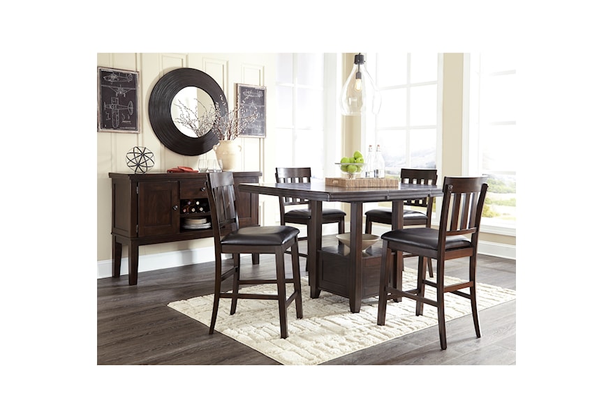 Signature Design by Ashley Haddigan 5-Piece Dining Room Counter Extension Table  Set | Wayside Furniture & Mattress | Pub Table and Stool Sets
