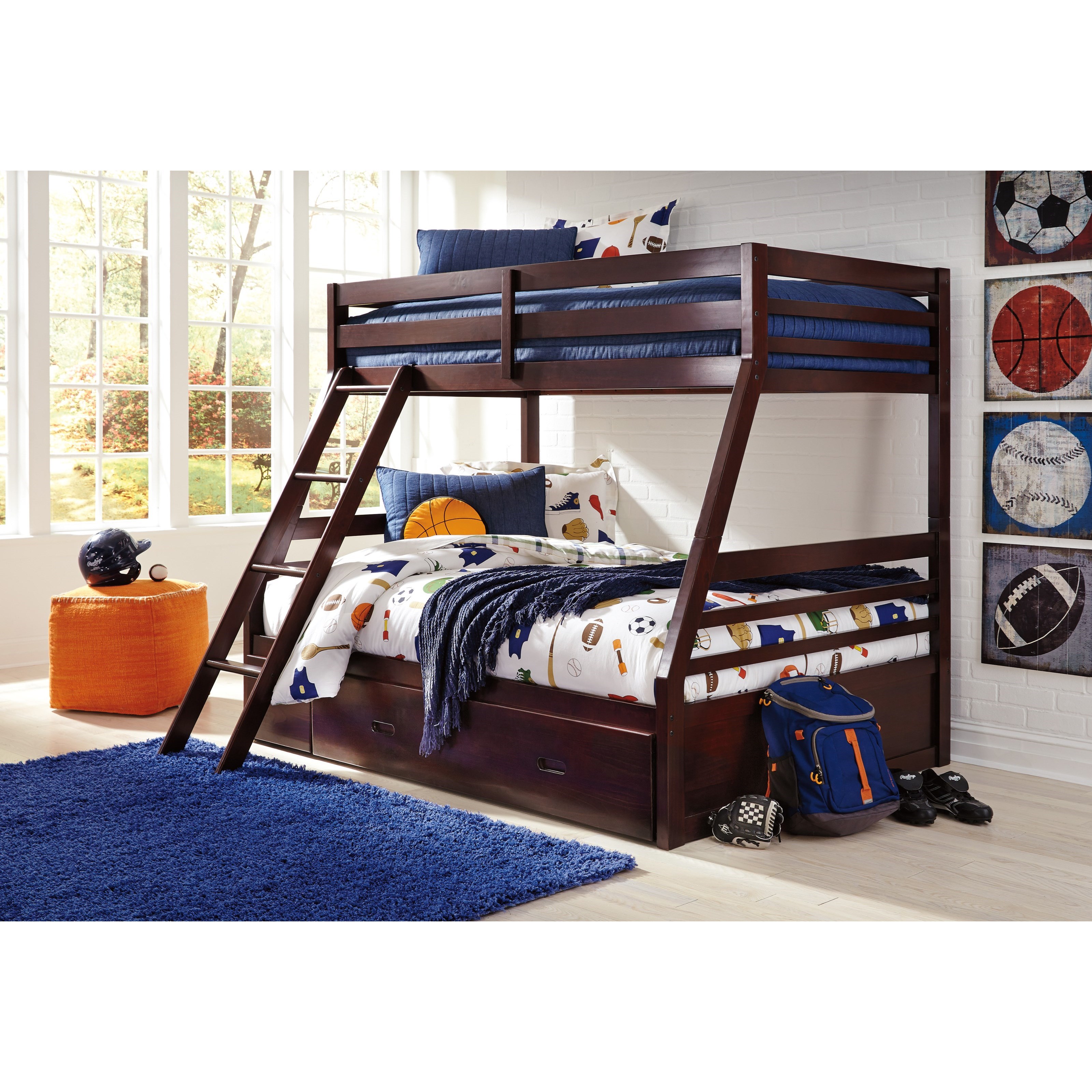 Signature Design By Ashley Halanton Solid Pine Twin Full Bunk Bed W Under Bed Storage Royal Furniture Bunk Beds