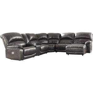 Ashley Signature Design Hallstrung Leather Match 6 Piece Reclining Sectional With Right Chaise Console Rooms And Rest Reclining Sectional Sofas