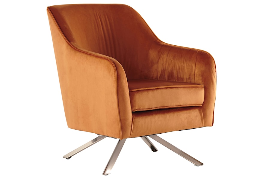 Signature Design by Ashley Hangar Mid-Century Modern Rust Velvet Swivel  Accent Chair | Royal Furniture | Upholstered Chairs