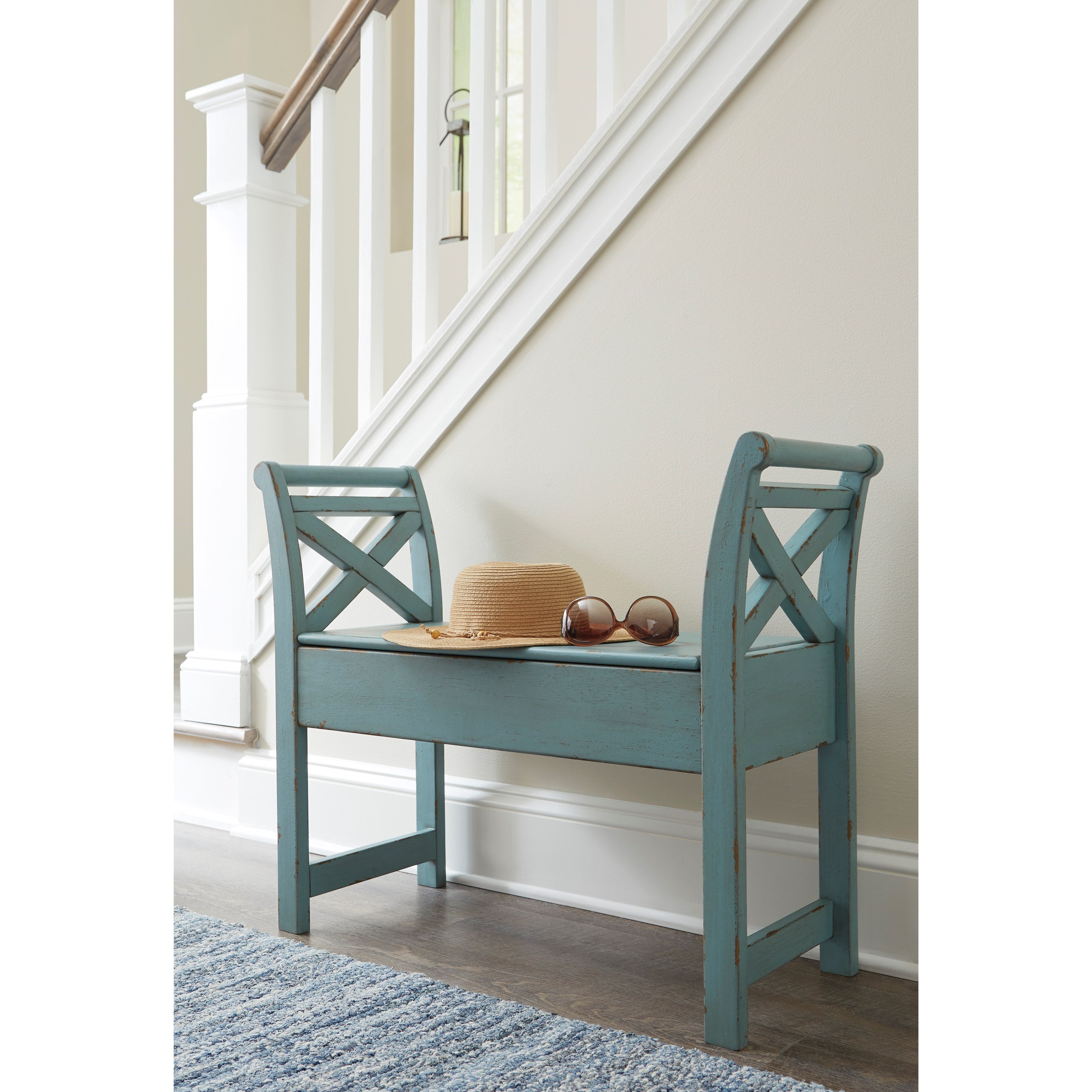 Ashley Signature Design Heron Ridge A4000035 Antique Finish Accent Bench With Storage Dunk Bright Furniture Bench
