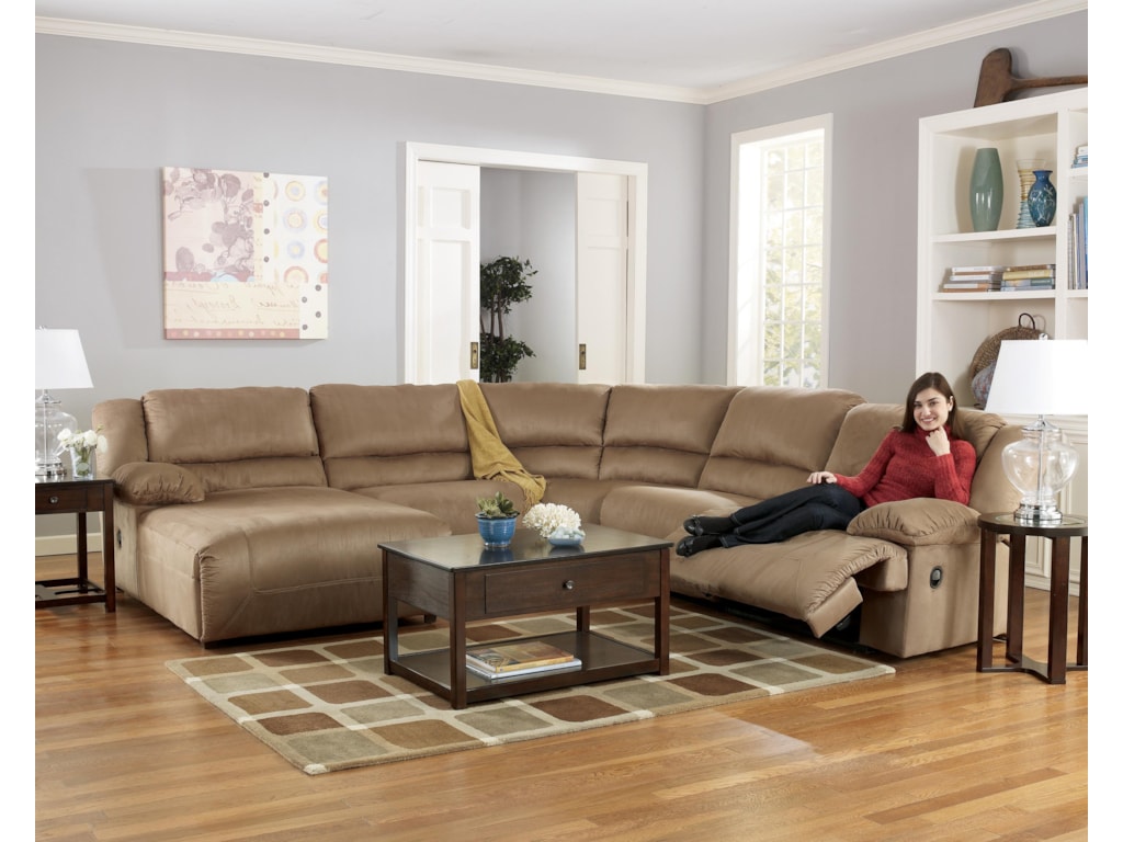 Signature Design by Ashley Hogan - Mocha5 Piece Motion Sectional with Chaise