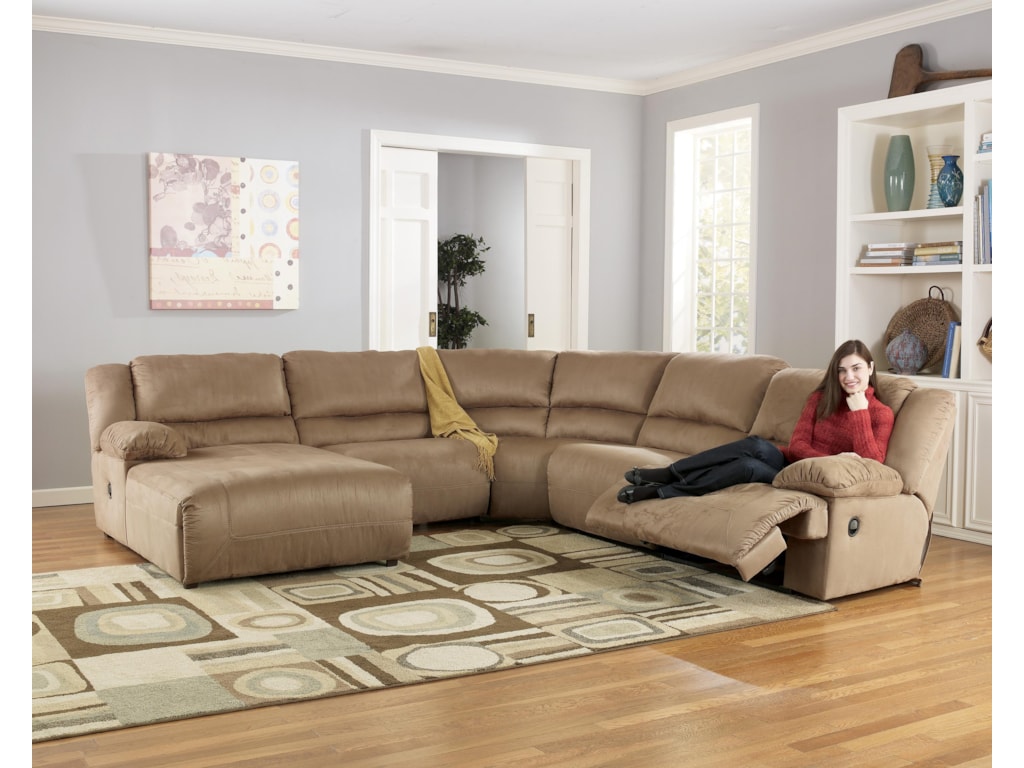 Signature Design by Ashley Hogan - Mocha5 Piece Motion Sectional with Chaise