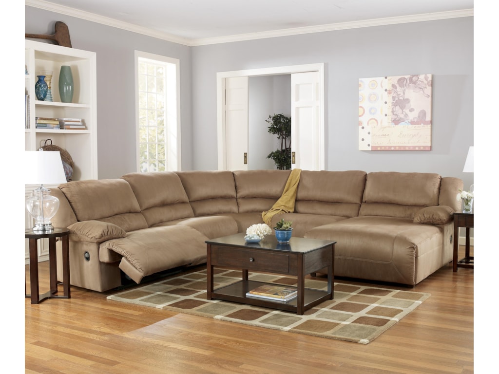 Signature Design by Ashley Hogan - Mocha5 Piece Motion Sectional with Chaise