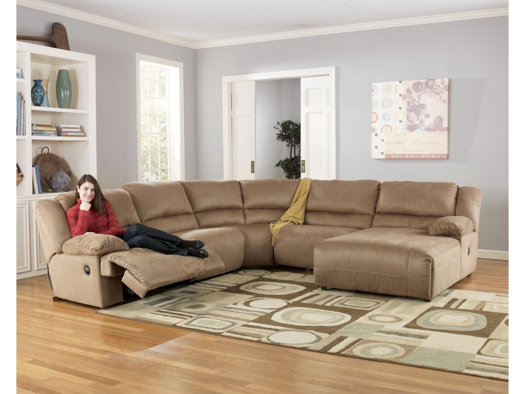 Signature Design by Ashley Hogan - Mocha5 Piece Motion Sectional with Chaise