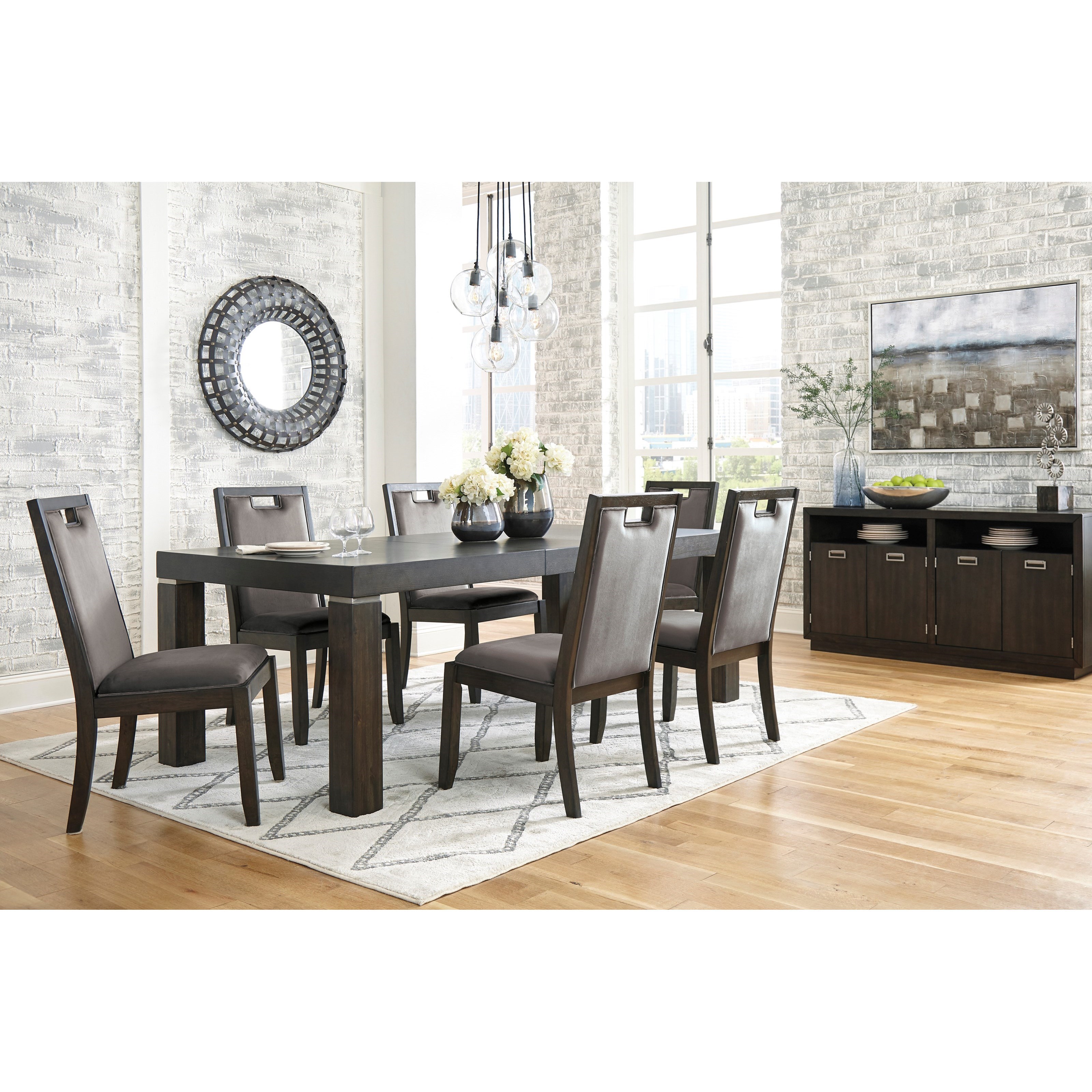 Signature Design By Ashley Hyndell D731 35 Rectangular Dining Room Extension Table With Metal Banding On Legs Northeast Factory Direct Dining Tables