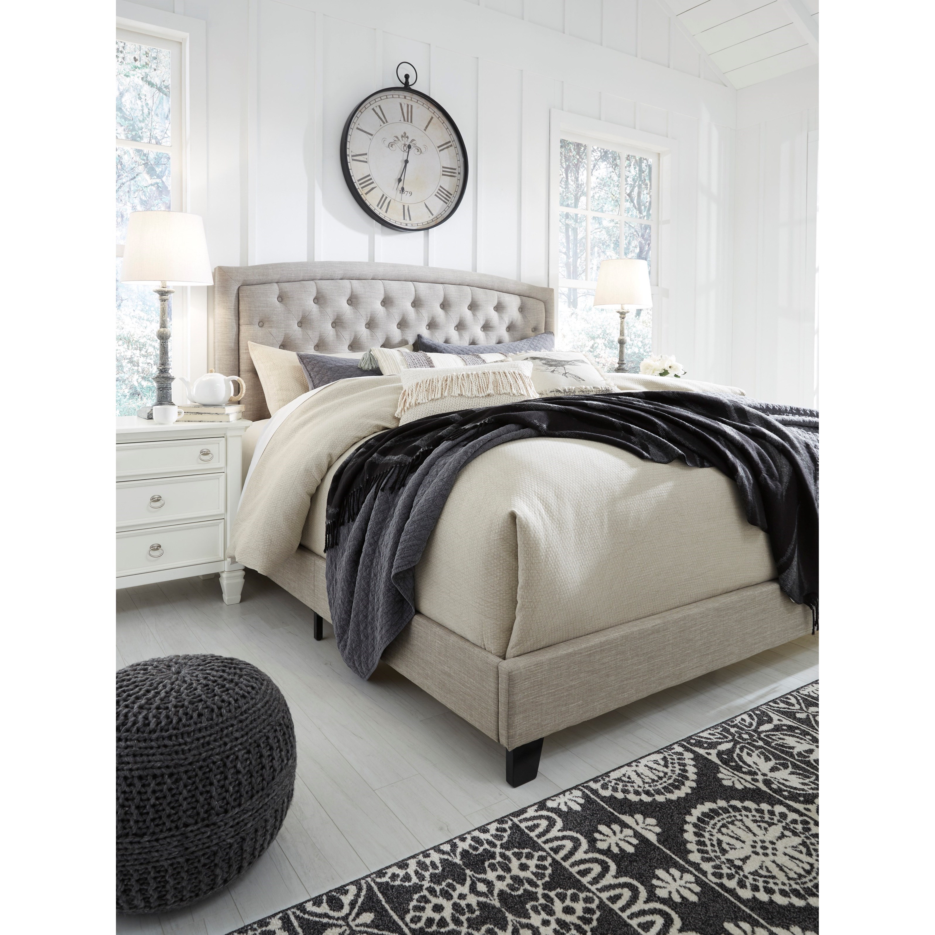 Signature Design By Ashley Jerary Queen Upholstered Bed With Button Tufted Headboard Wayside Furniture Upholstered Beds