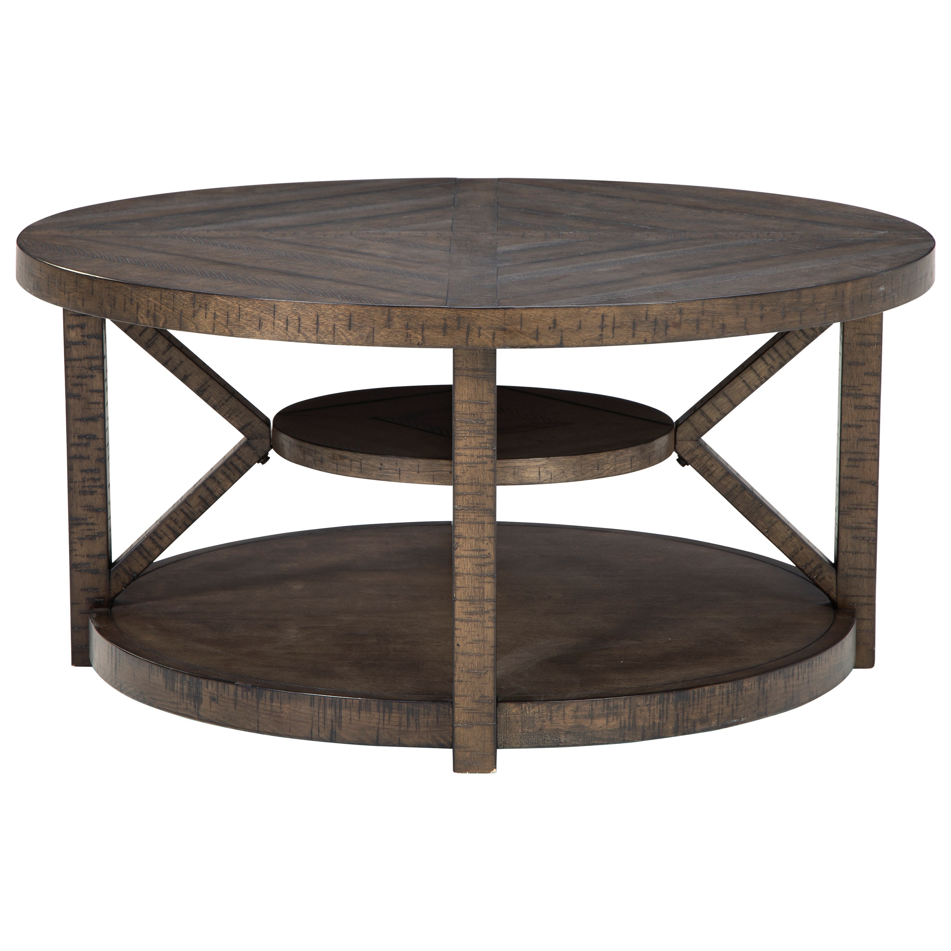 Signature Design By Ashley Jessoli Rustic Round Cocktail Table With Casters Standard Furniture Cocktail Coffee Tables