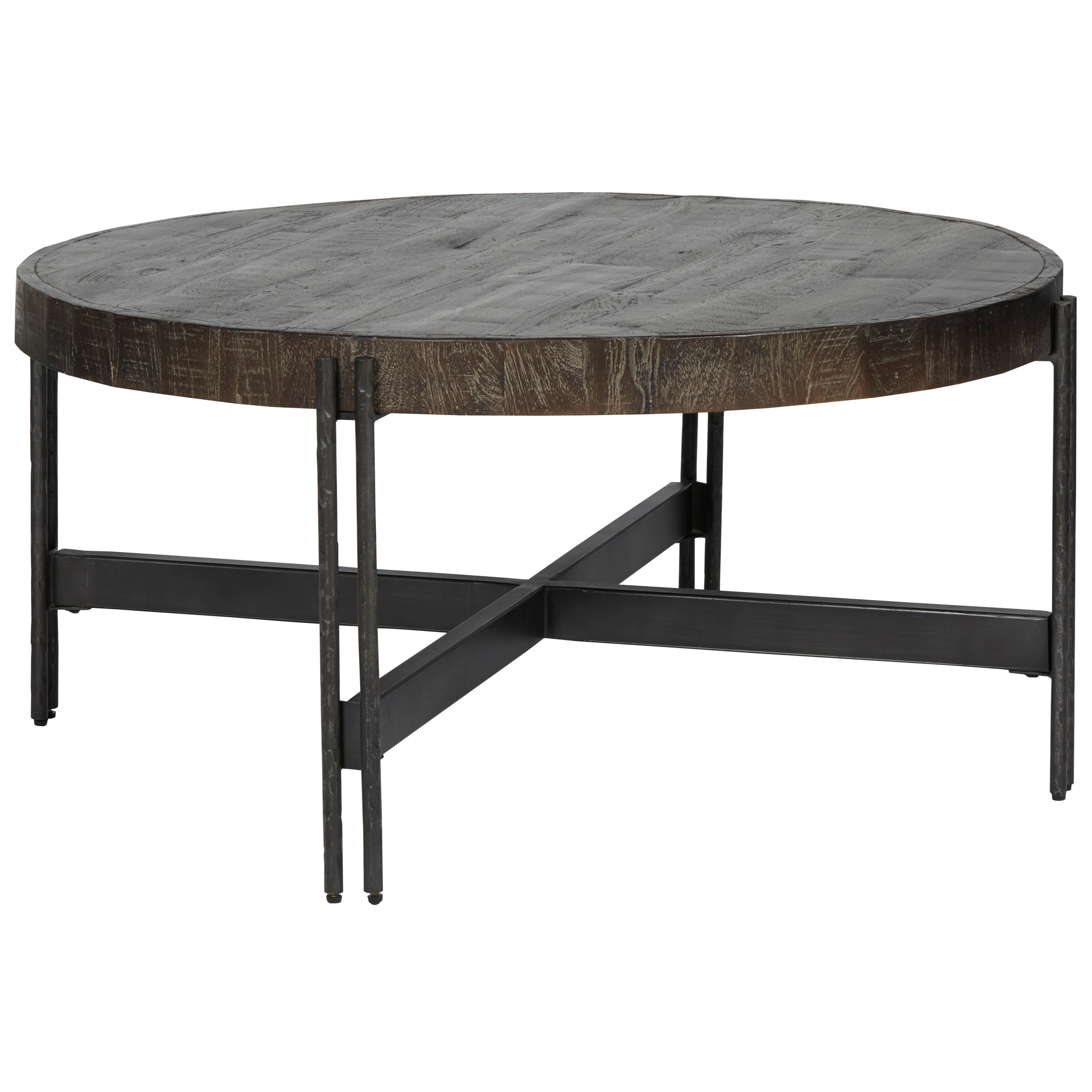 Signature Design By Ashley Jillenhurst Contemporary Round Metal And Wood Cocktail Table Lindy S Furniture Company Cocktail Coffee Tables