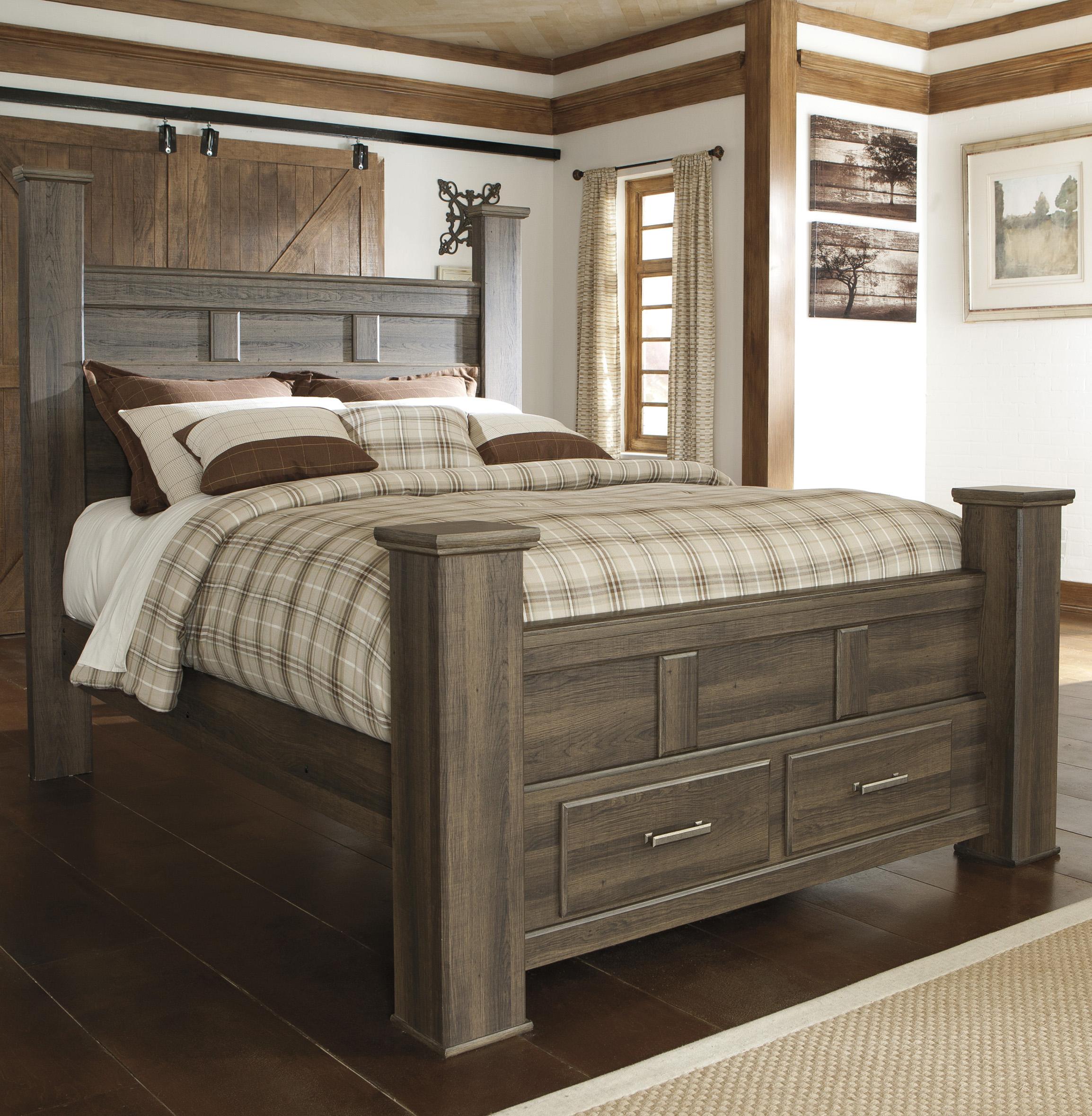 Signature Design By Ashley Juararo Transitional Queen Poster Bed With Footboard Storage Royal Furniture Poster Beds