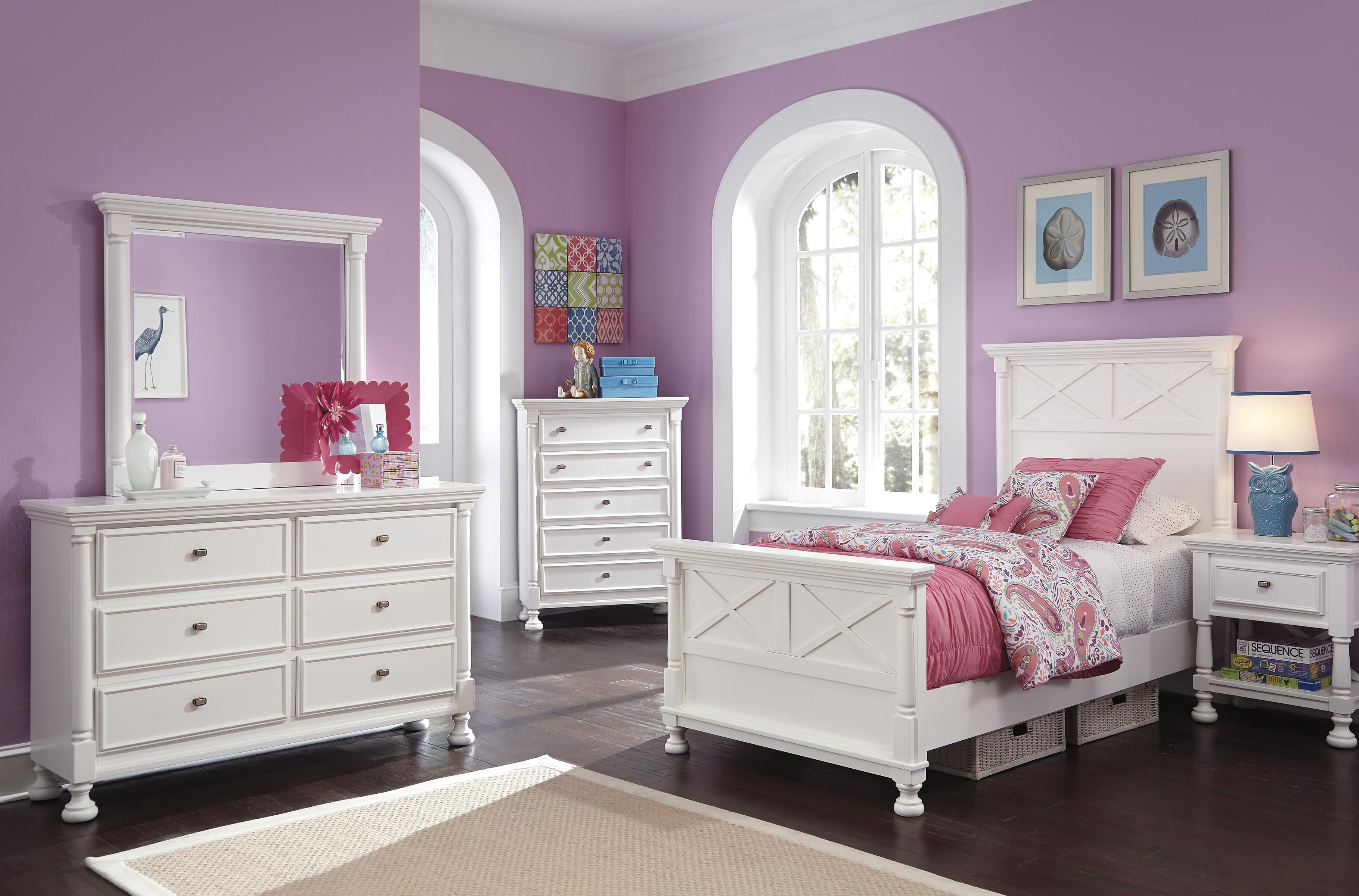 Signature Design By Ashley Kaslyn Bright White Twin Panel Bed With Cottage Details Royal Furniture Panel Beds