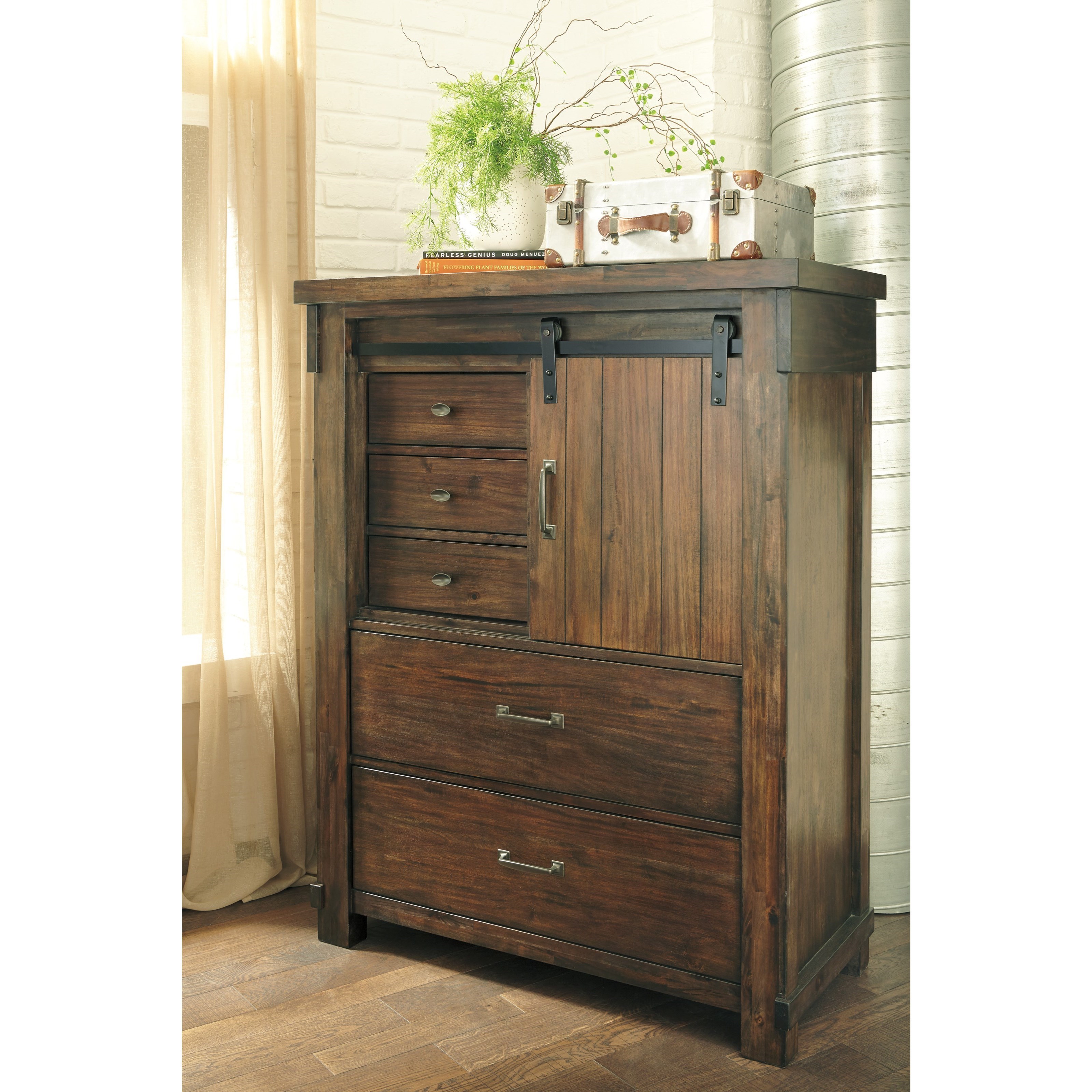 Signature Design By Ashley Lakeleigh Five Drawer Chest With Barn Door Royal Furniture Door Chests
