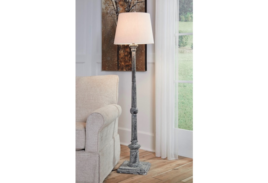 Ashley Signature Design Lamps Vintage Style L328601 Zimba Antique Gray Wood Floor Lamp Dunk Bright Furniture Zimba Antique Gray Wood Floor Lamp