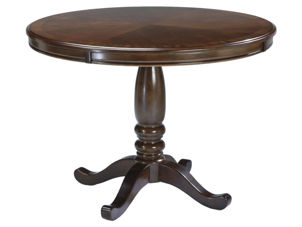 Leahlyn Round Dining Table With Turned Pedestal Base Bordered Veneer Top By Signature Design Ashley At John V Schultz Furniture