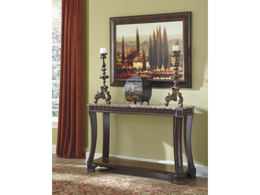 Ledelle 233316984 Old World Sofa Table With Marble-Look Top & 1 Shelf By Signature Design By Ashley Ledelle 233316984 Old World Sofa Table With Marble-Look Top & 1 Shelf By Signature Design By Ashley