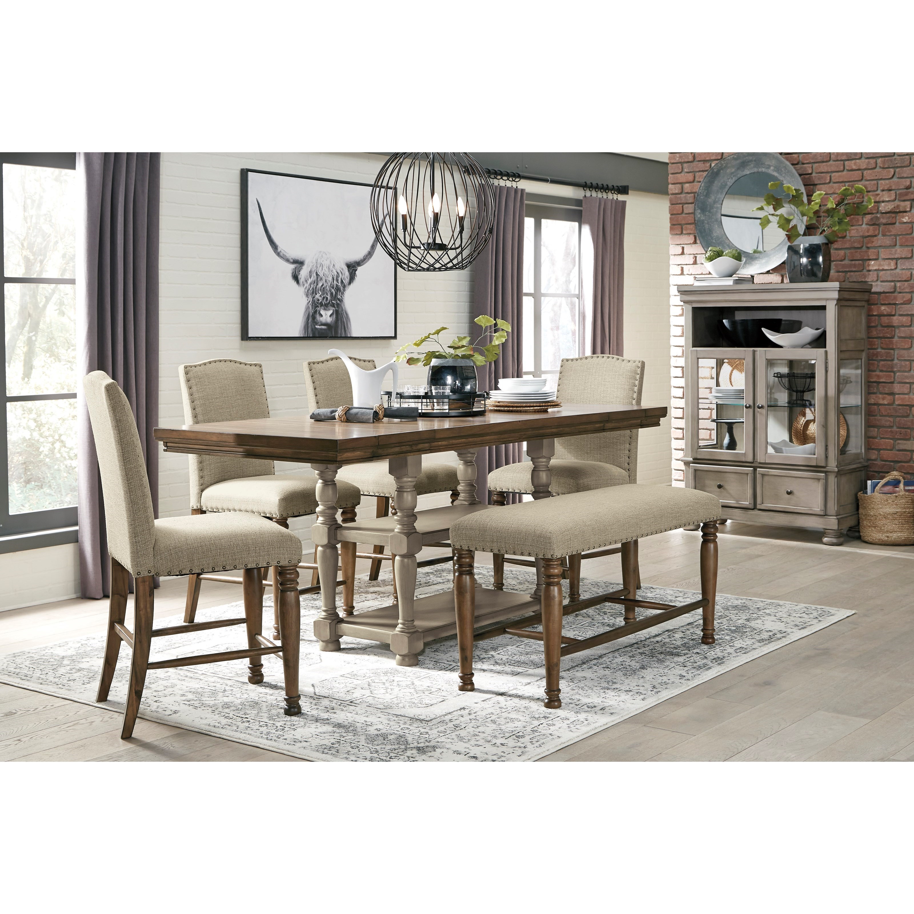 Signature Design By Ashley Lettner 6 Piece Counter Table Set With Bench Sam Levitz Furniture Table Chair Set With Bench