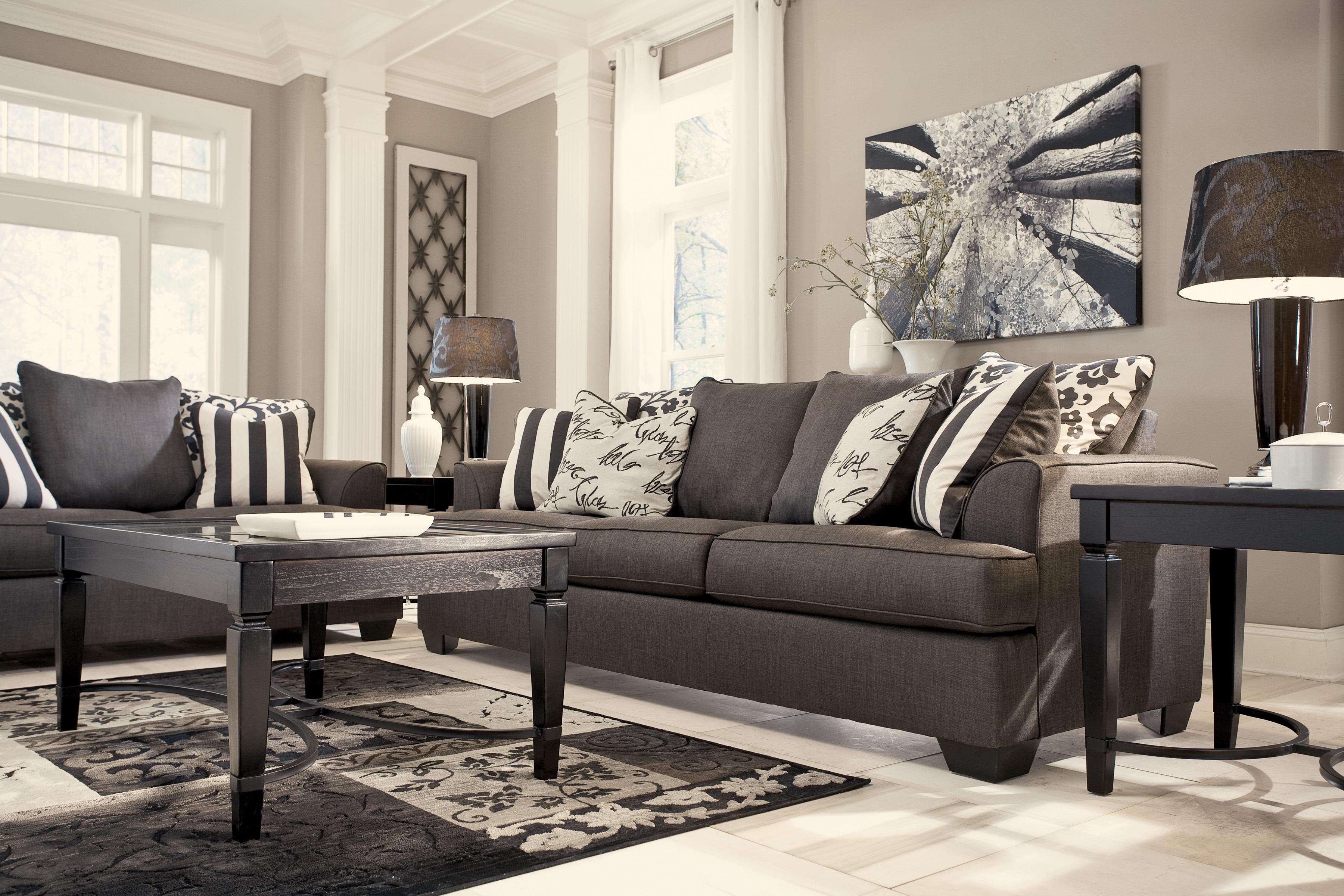 Signature Levon Charcoal Sofa With Scatterback Pillows And Plush Coil Seat Cushions Walker S Furniture Sofas