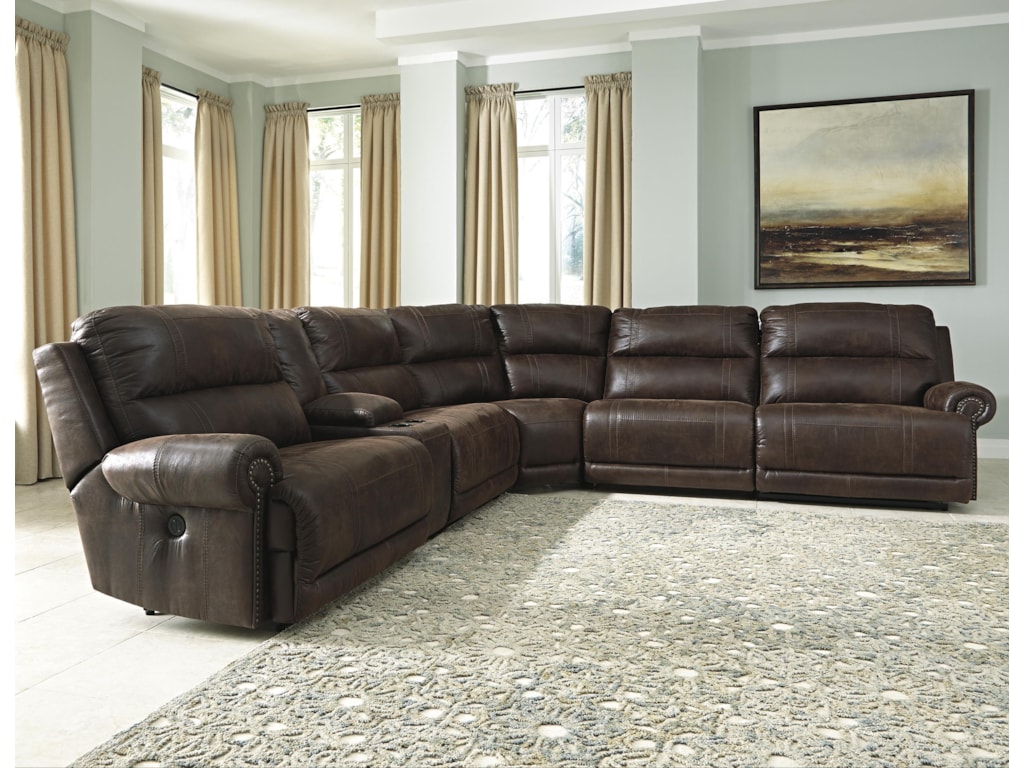 Benchcraft Luttrell 6 Piece Reclining Sectional With Console Benchcraft Luttrell6pc Reclining Sectional With Console