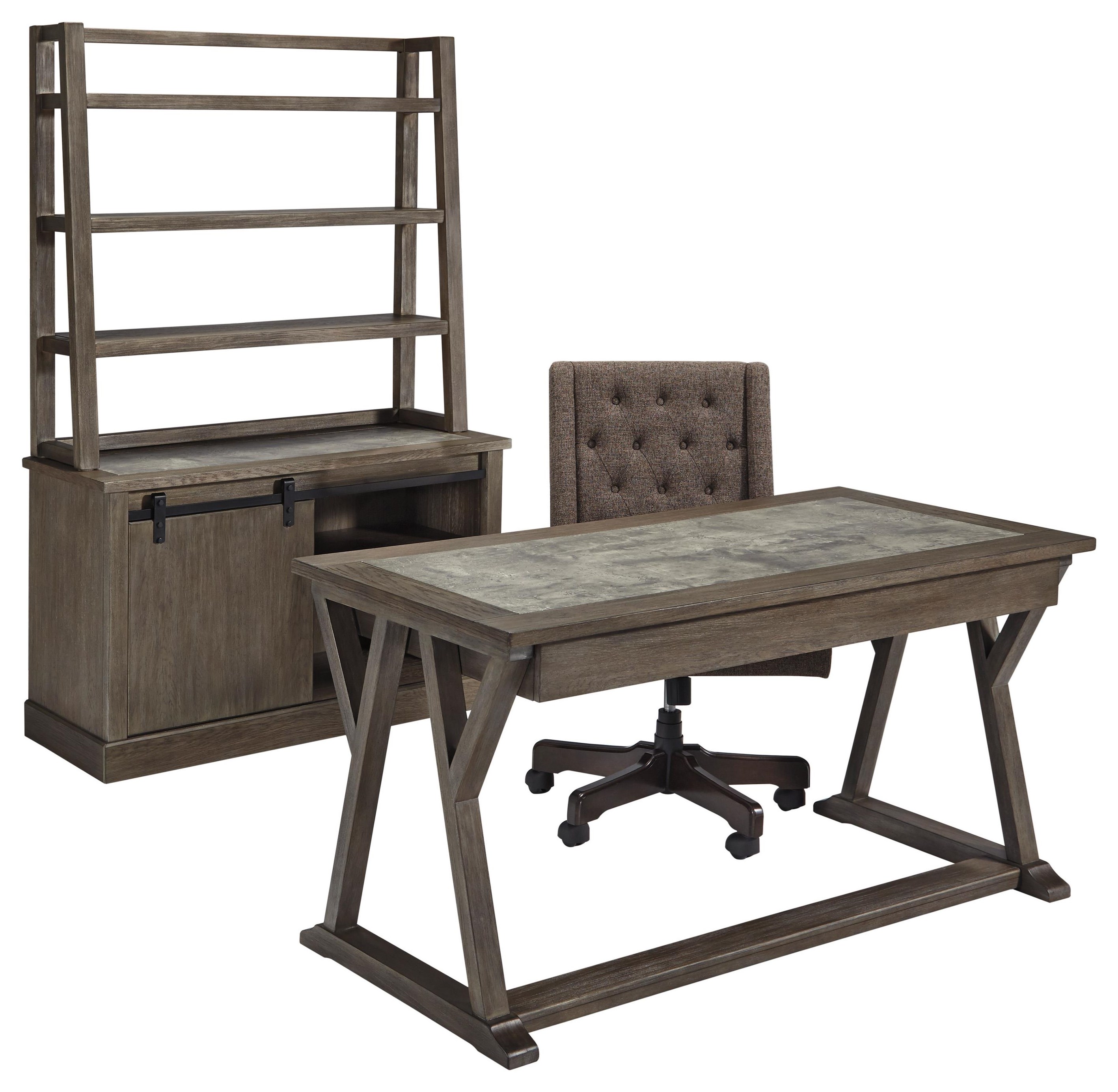 Signature Design By Ashley Luxenford H741 44 46 49 H200 05 Home Office Desk Office Swivel Chair Cradenza And Hutch Set Sam Levitz Furniture Office Groups