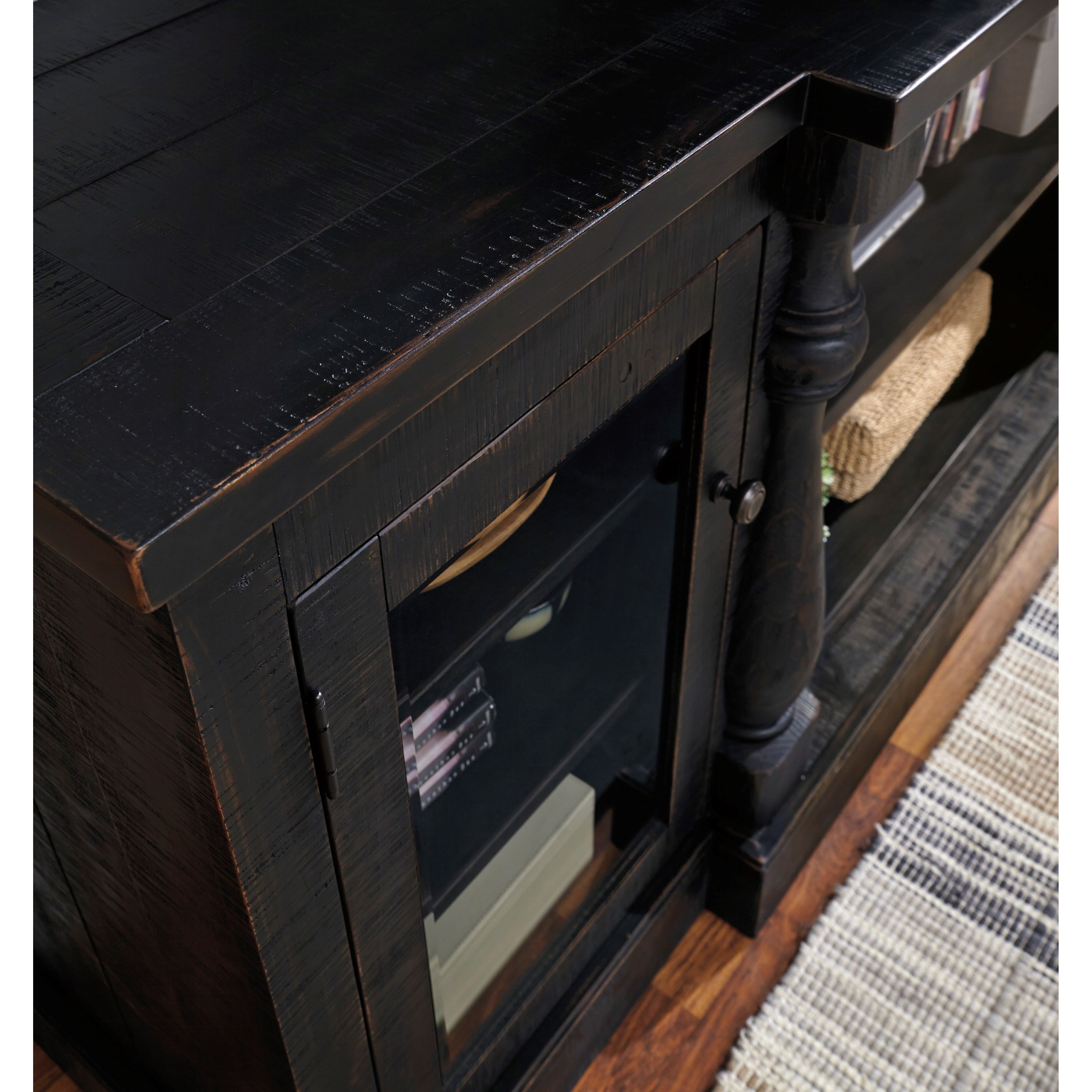 Signature Design By Ashley Mallacar W880 68 Rustic Black Finish Xl Tv Stand With Turned Pilasters Home Furnishings Direct Tv Stands