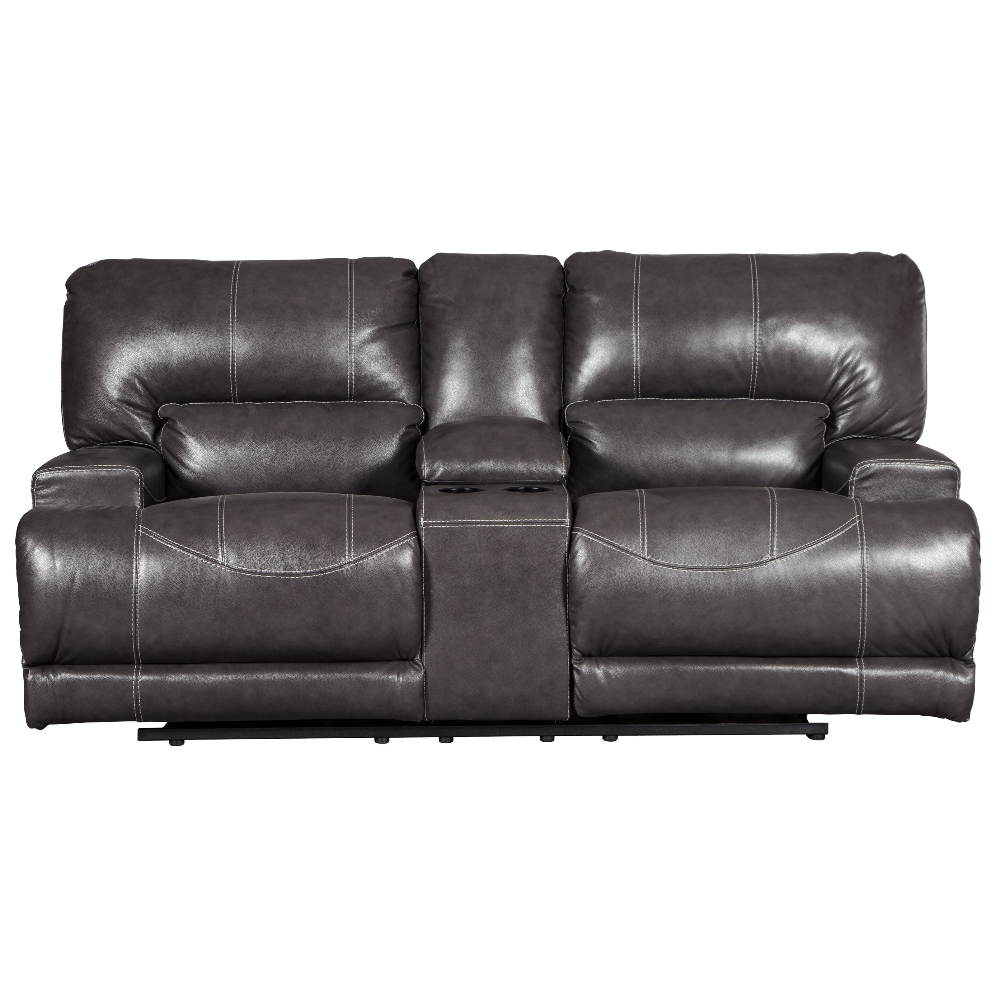 Mccaskill Contemporary Leather Match Double Reclining Loveseat W Console Sadler S Home Furnishings Reclining Loveseats