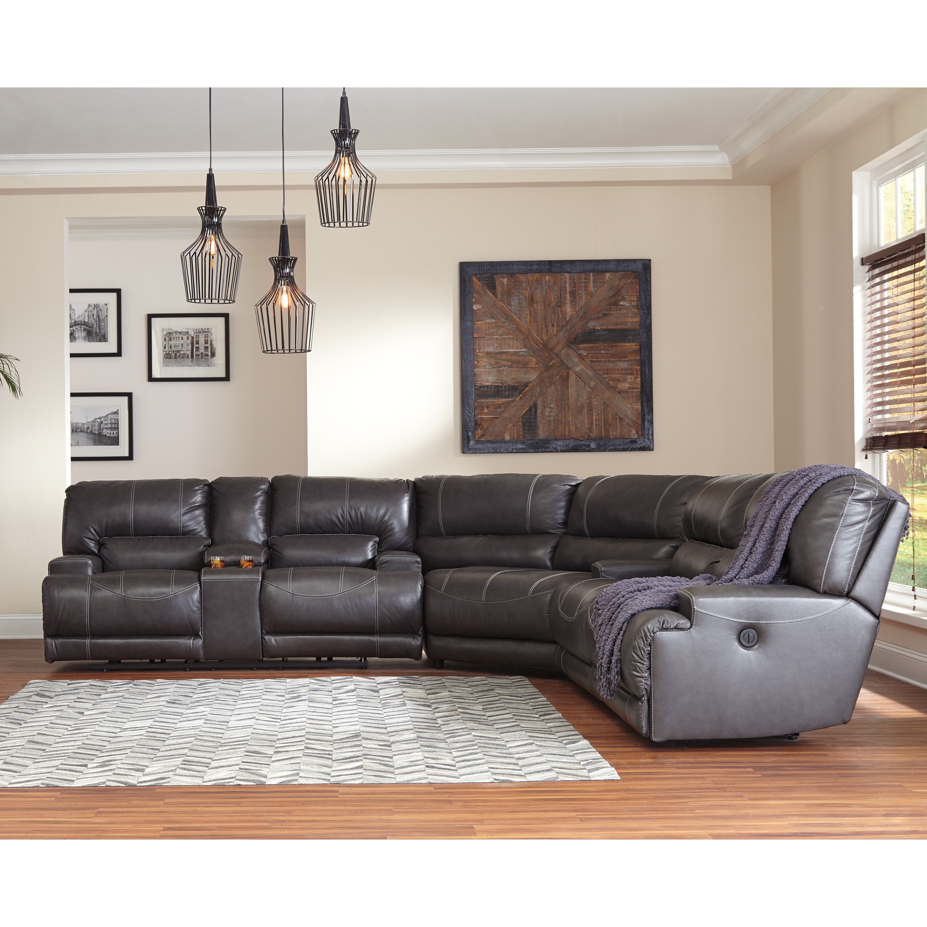 Signature Design By Ashley Mccaskill Contemporary 3 Piece Leather Match Power Reclining Sectional Conlin S Furniture Reclining Sectional Sofas