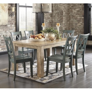 Signature Design Mestler 7 Piece Table Set With Antique Blue Green Side Chairs Fisher Home Furnishings Dining 7 Or More Piece Sets