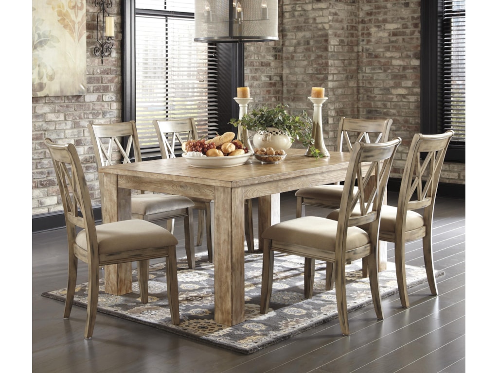 Signature Design By Ashley Mestler 7-Piece Table Set With Antique Signature Design by Ashley Mestler7-Piece Table Set with Antique White Chairs ... - Signature Design By Ashley Mestler 7-Piece Table Set With Antique