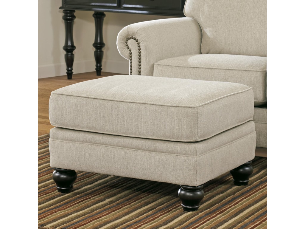 Signature Design By Ashley Milari Linen Transitional Ottoman With Turned Feet Royal Furniture Ottomans