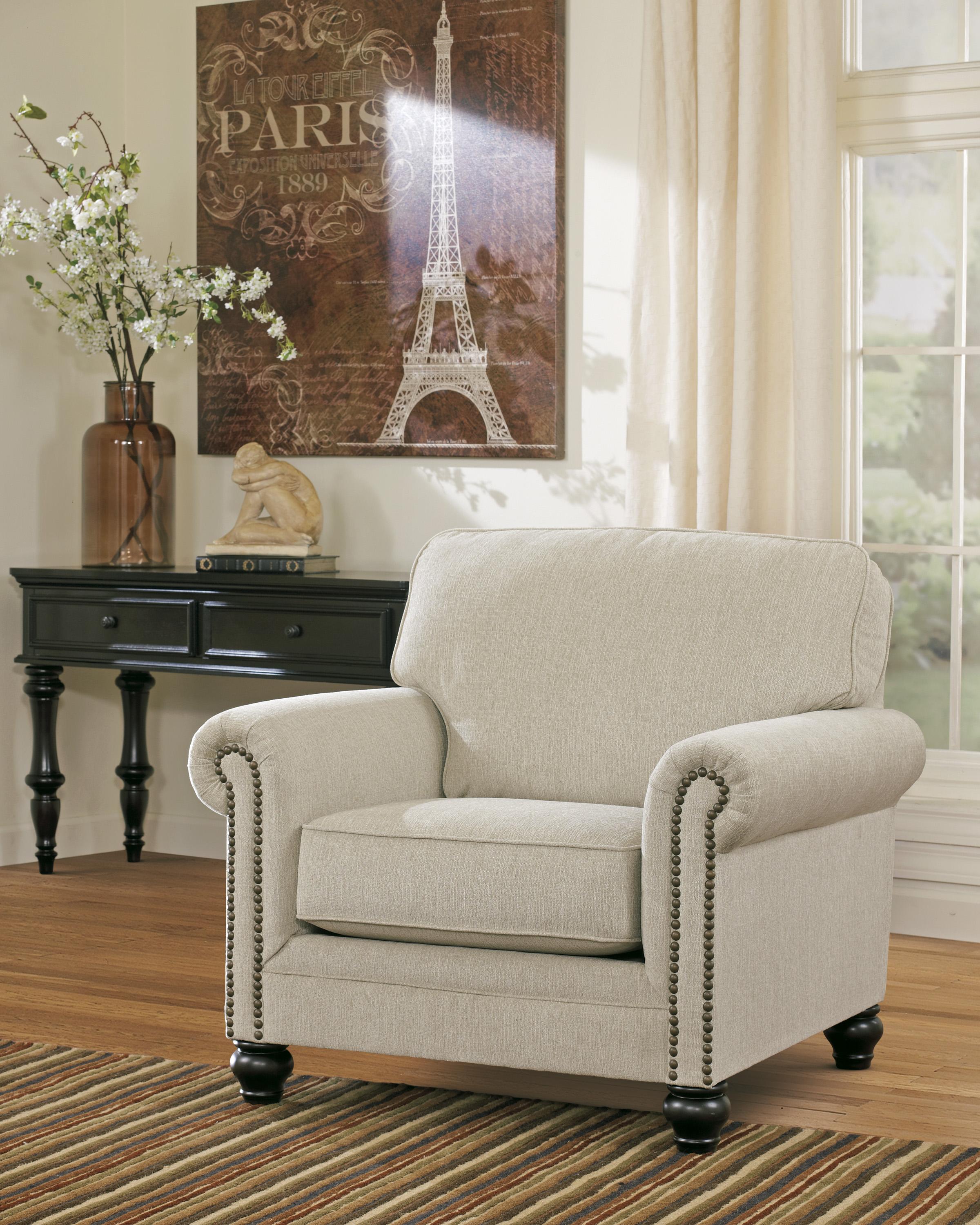 Signature Design By Ashley Milari Linen Transitional Chair With Rolled Arms Ottoman Wayside Furniture Chair Ottoman Sets