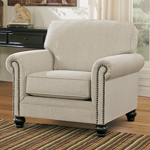 Signature Design By Ashley Milari Linen Transitional Chair With Signature Design By Ashley Milari Linen Transitional Chair With Rolled Arms Nail Head Trim