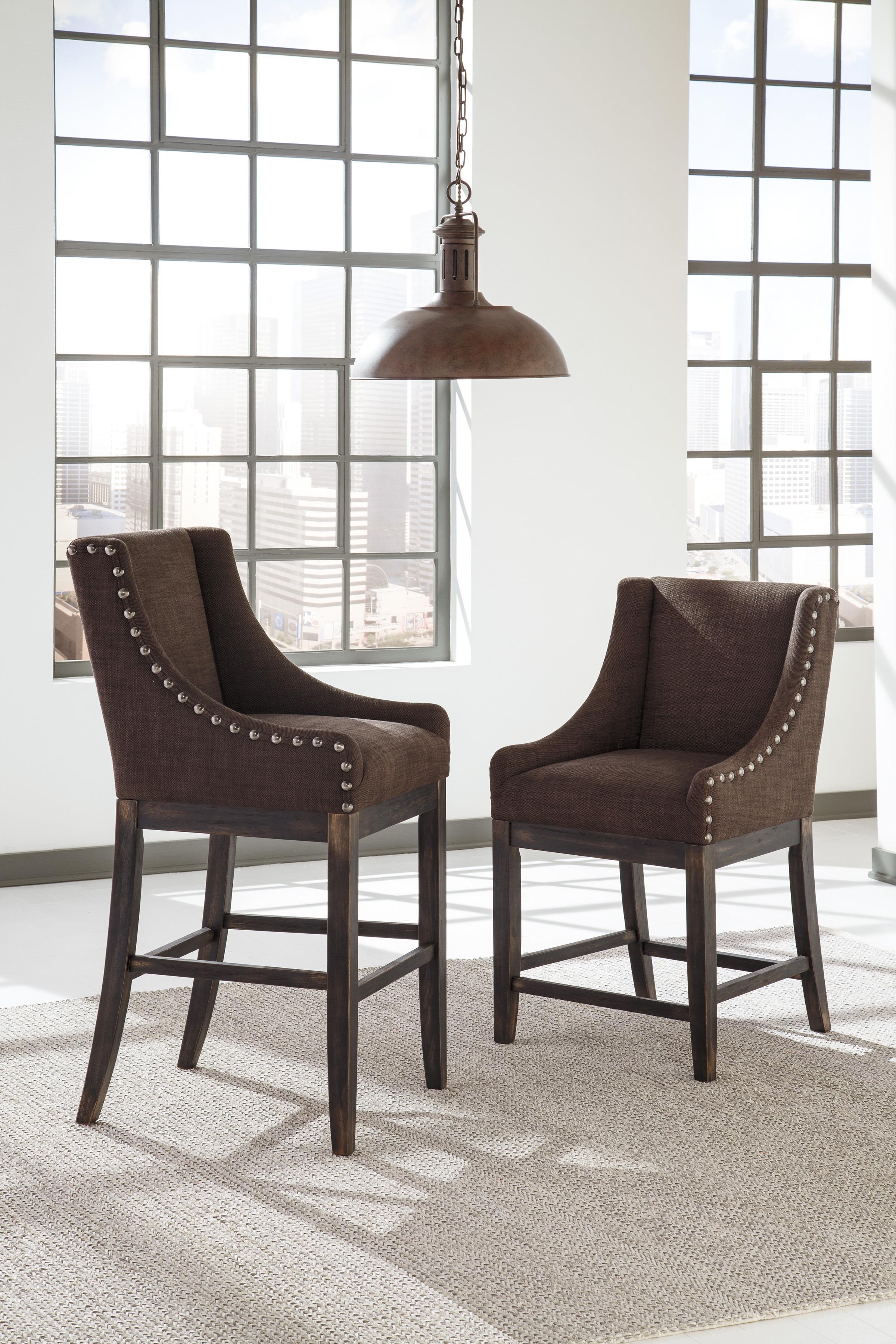 Ashley Furniture Signature Design Moriann D608 424 Upholstered Barstool With Sloping Wing Arms Textured Brown Fabric Del Sol Furniture Bar Stools