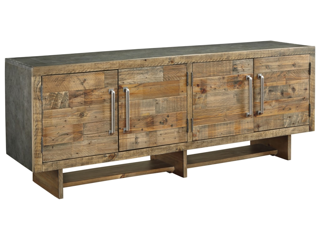 Signature Design By Ashley Mozanburg W665 68 Reclaimed Mozanburg Reclaimed Pine Extra Large 72 Tv Stand With Faux Metal Top By Signature Design Ashley