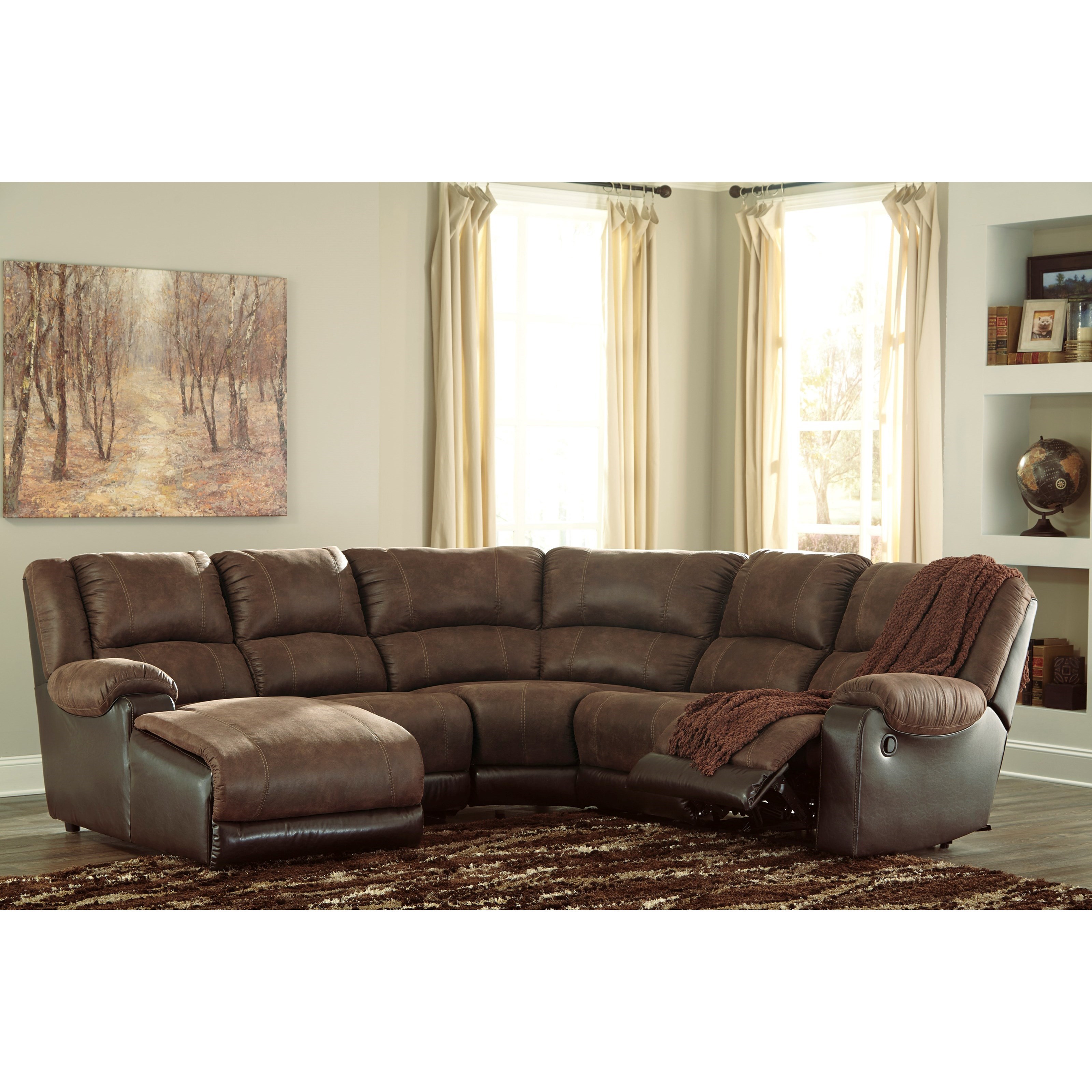 Signature Design By Ashley Nantahala Faux Leather Reclining Sectional With Chaise Royal Furniture Reclining Sectional Sofas