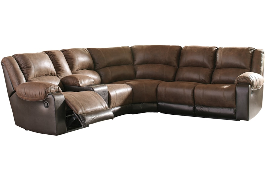 Ashley Signature Design Nantahala Faux Leather Reclining Sectional With Console Dunk Bright Furniture Sofas Reclining Sectional Sofas