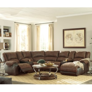Signature Design By Ashley Nantahala Faux Leather Reclining Sectional With 2 Consoles Chaise Wayside Furniture Reclining Sectional Sofas
