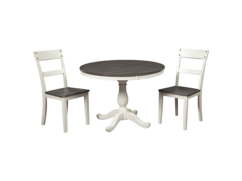 Signature Design By Ashley Nelling Farmhouse Two Tone 3 Piece Round Dining Table Set Royal Furniture Dining 3 Piece Sets