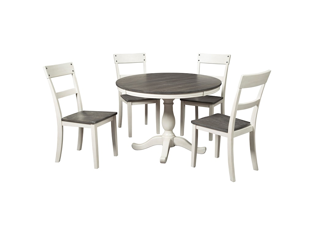 Signature Design By Ashley Nelling Farmhouse Two Tone 5 Piece Round Dining Table Set Royal Furniture Dining 5 Piece Sets
