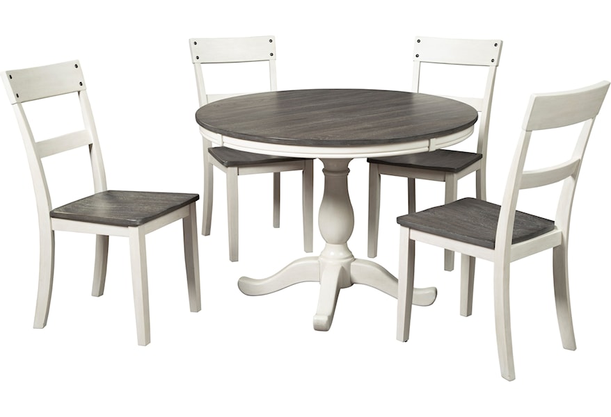 Signature Design By Ashley Nelling D287 15b 15t 4x01 Farmhouse Two Tone 5 Piece Round Dining Table Set Furniture And Appliancemart Dining 5 Piece Sets