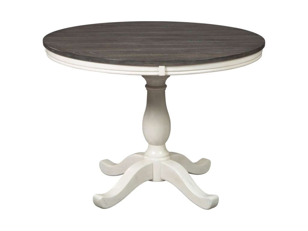 Signature Design By Ashley Nelling Farmhouse Two Tone Round Dining Room Table Royal Furniture Kitchen Tables
