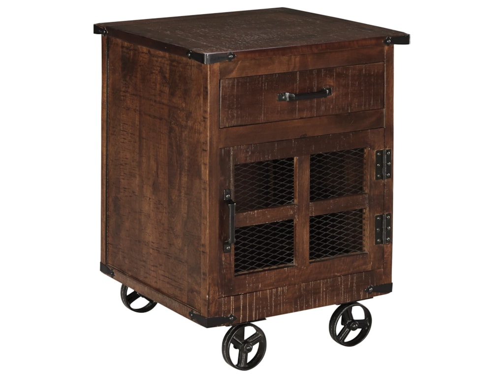 Signature Design By Ashley Norlandon T938 2 Rustic Square Signature Design By Ashley Norlandon T938 2 Rustic Square End Table With Door Wheels Household Furniture Tables