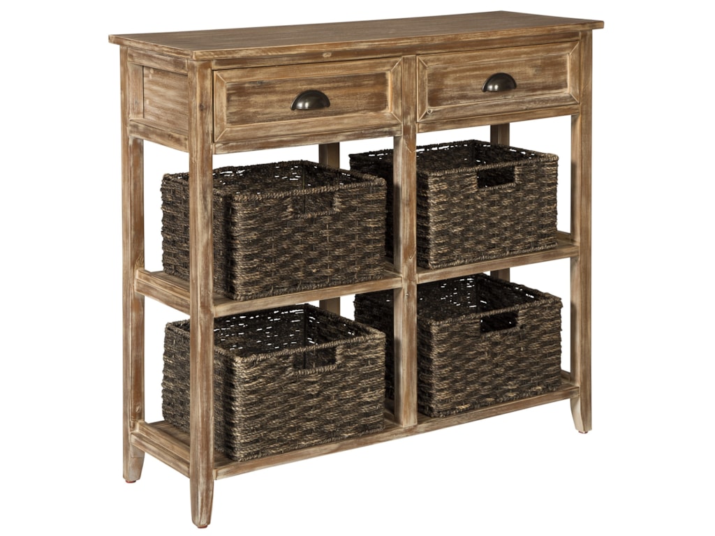 Oslember Console Sofa Table With 4 Woven Baskets By Signature Design Ashley At Household Furniture
