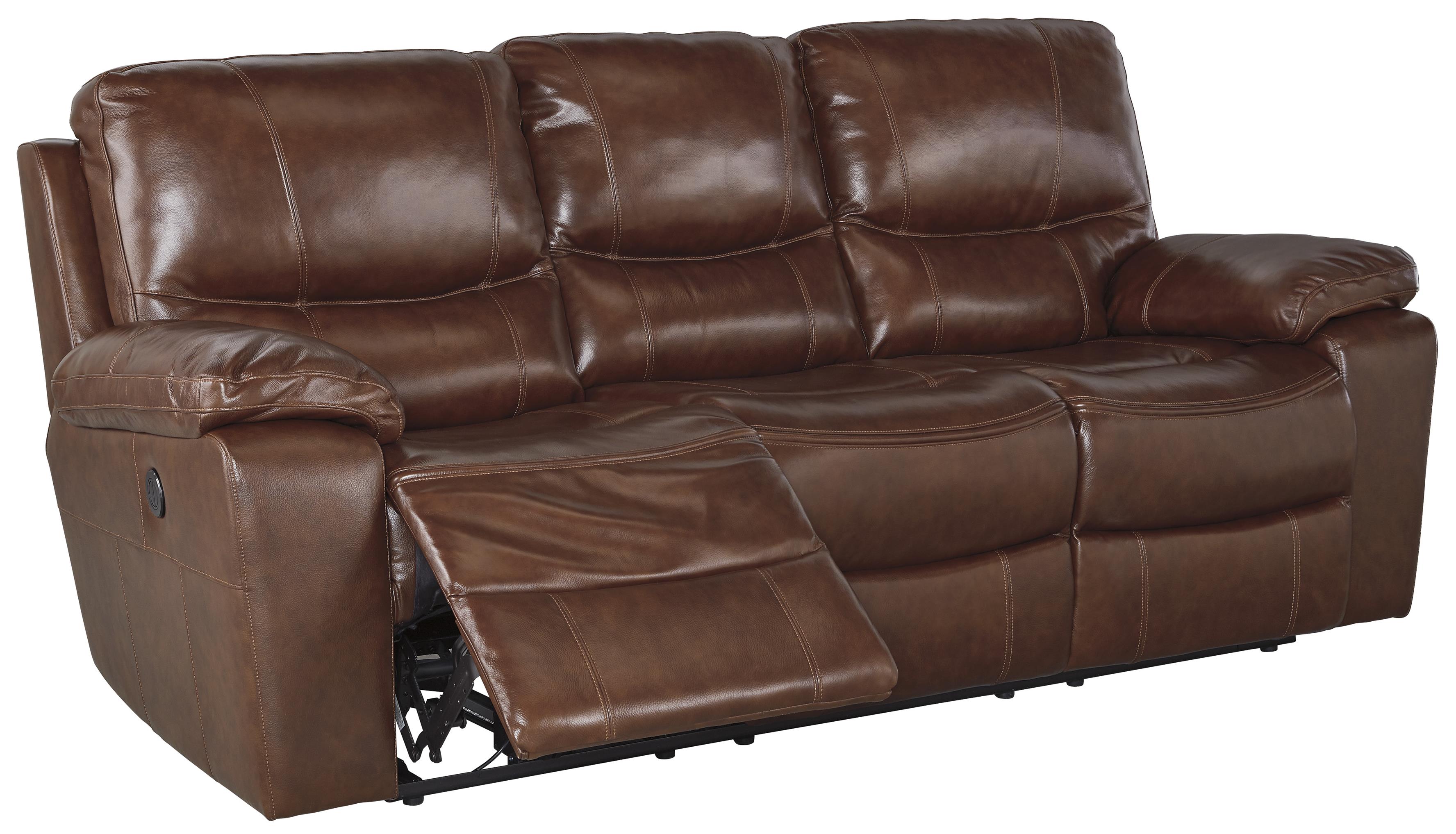 Signature Design Panache Contemporary Leather Match Reclining Power Sofa Fisher Home Furnishings Reclining Sofas