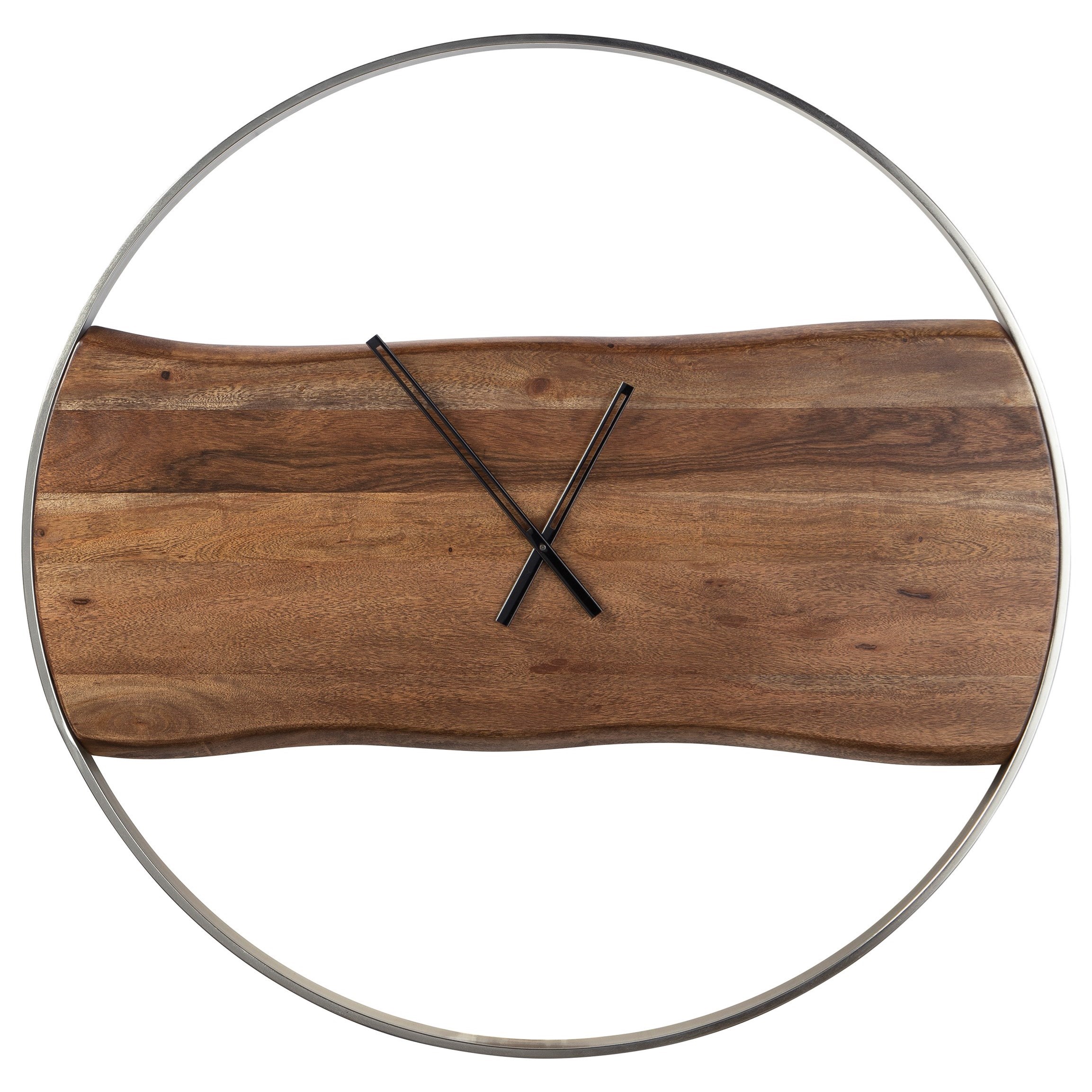 Signature Design By Ashley Panchali Contemporary Metal Wood Wall Clock With Faux Live Edge Wayside Furniture Wall Clocks