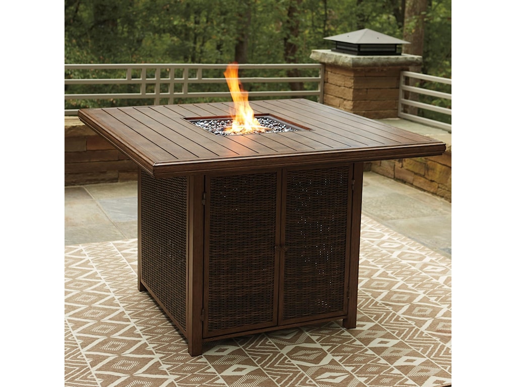Signature Design By Ashley Paradise Trail Square Bar Table With Fire Pit Royal Furniture Outdoor Fire Pits