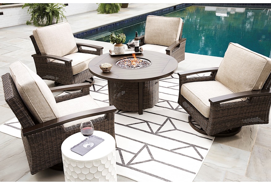 Signature Design By Ashley Paradise Trail P750 776 2x821 Outdoor Fire Pit Table Set Furniture And Appliancemart Outdoor Conversation Sets Outdoor Chat Sets