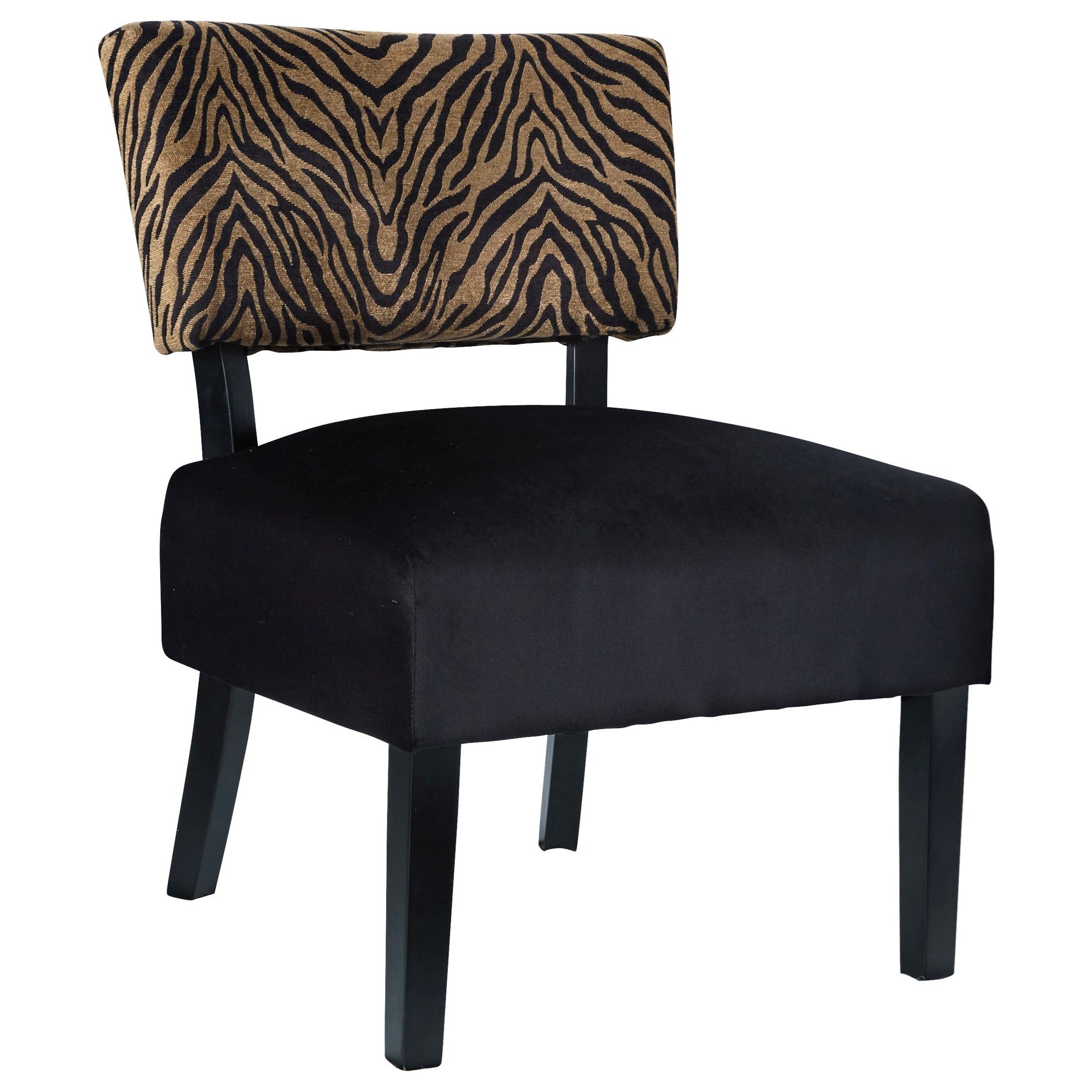 Signature Design Parvin Tiger Print Black Velvet Fabric Armless Accent Chair Fisher Home Furnishings Upholstered Chairs