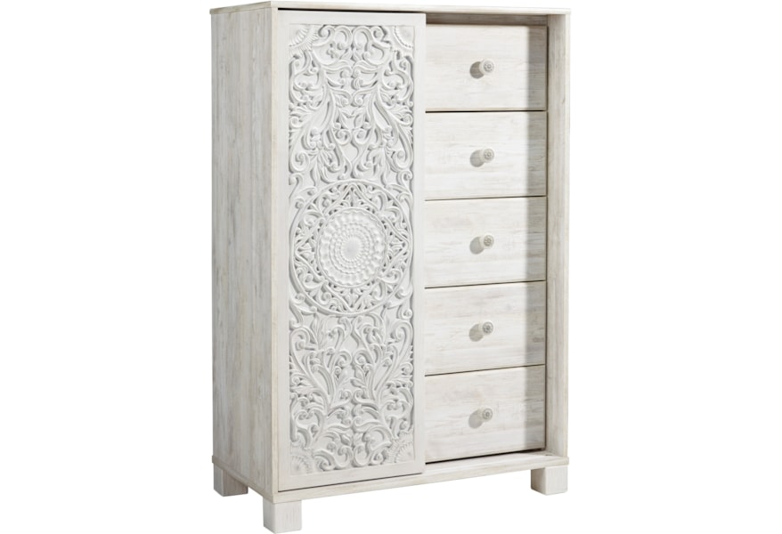 Signature Design Paxberry Dressing Chest With 5 Drawers And Carved Detailing Fisher Home Furnishings Door Chests