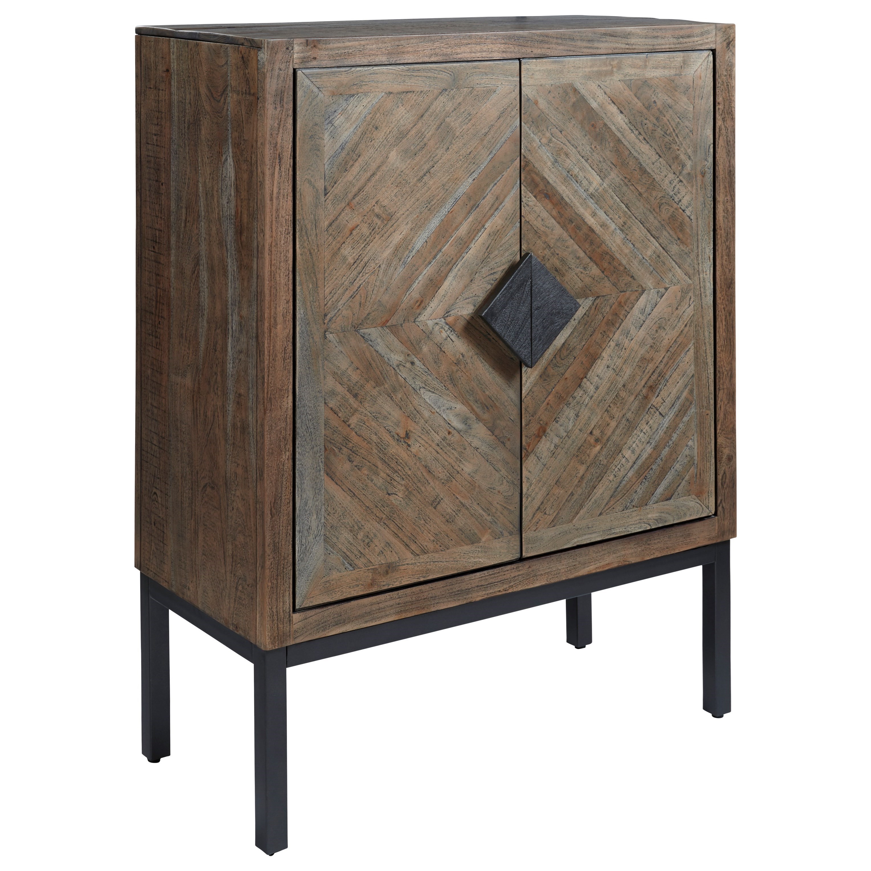 Signature Design By Ashley Premridge Rustic Bar Cabinet With Diamond Pattern Wood Doors And Metal Base Royal Furniture Bar Cabinets